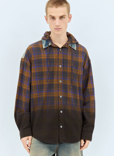 Acne Studios Hooded Button-Up Check Shirt Brown acn0158006
