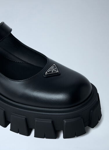 가죽 로고 플라크 플랫폼 플랫 Prada 가죽 로고 플라크 플랫폼 플랫 블랙 pra0262052
