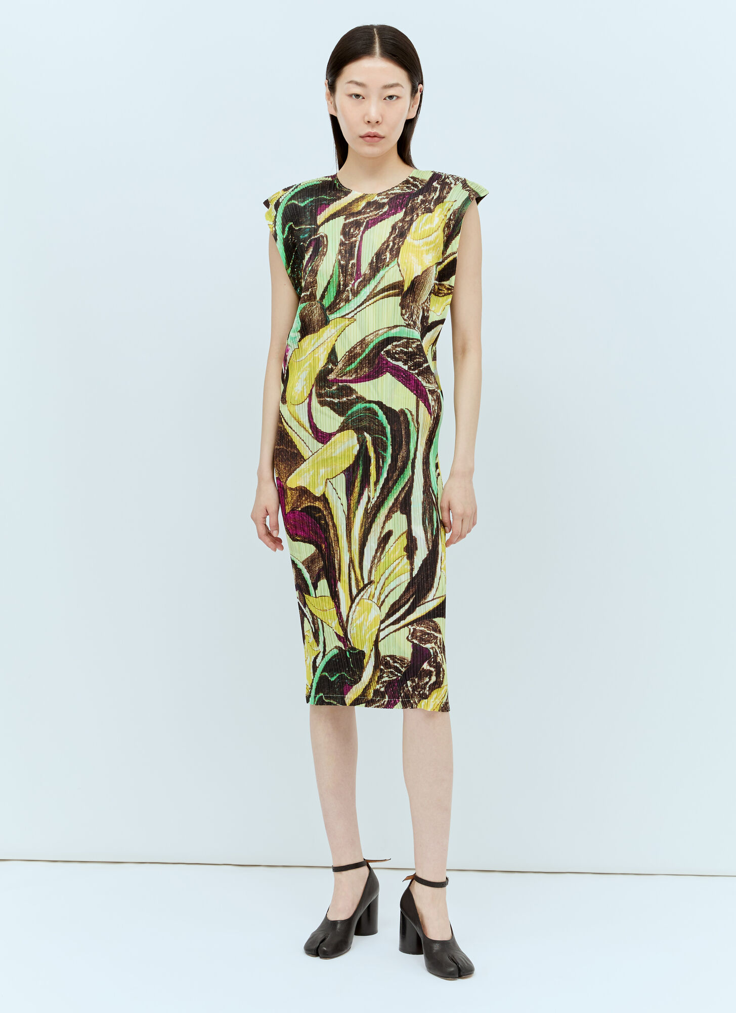 Shop Issey Miyake Tardivo Pleated Midi Dress In Multicolour