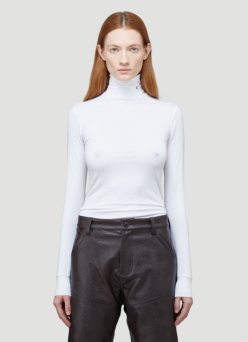Raf Simons Women's' R-Embroidered Turtleneck Top in White | LN-CC®