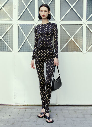 月亮图案再生平纹针织紧身裤 Marine Serre 月亮图案再生平纹针织紧身裤 黑色 mrs0254016