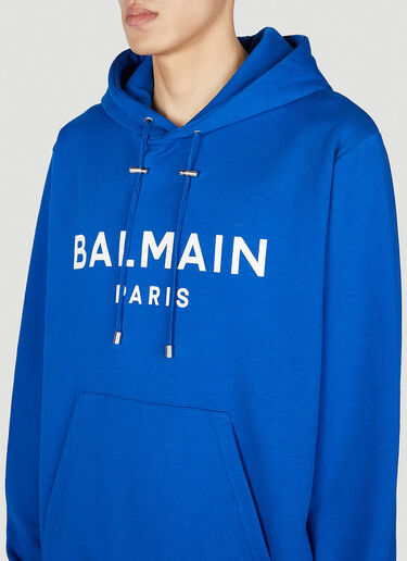 Balmain Logo Print Hooded Sweatshirt Blue bln0151004