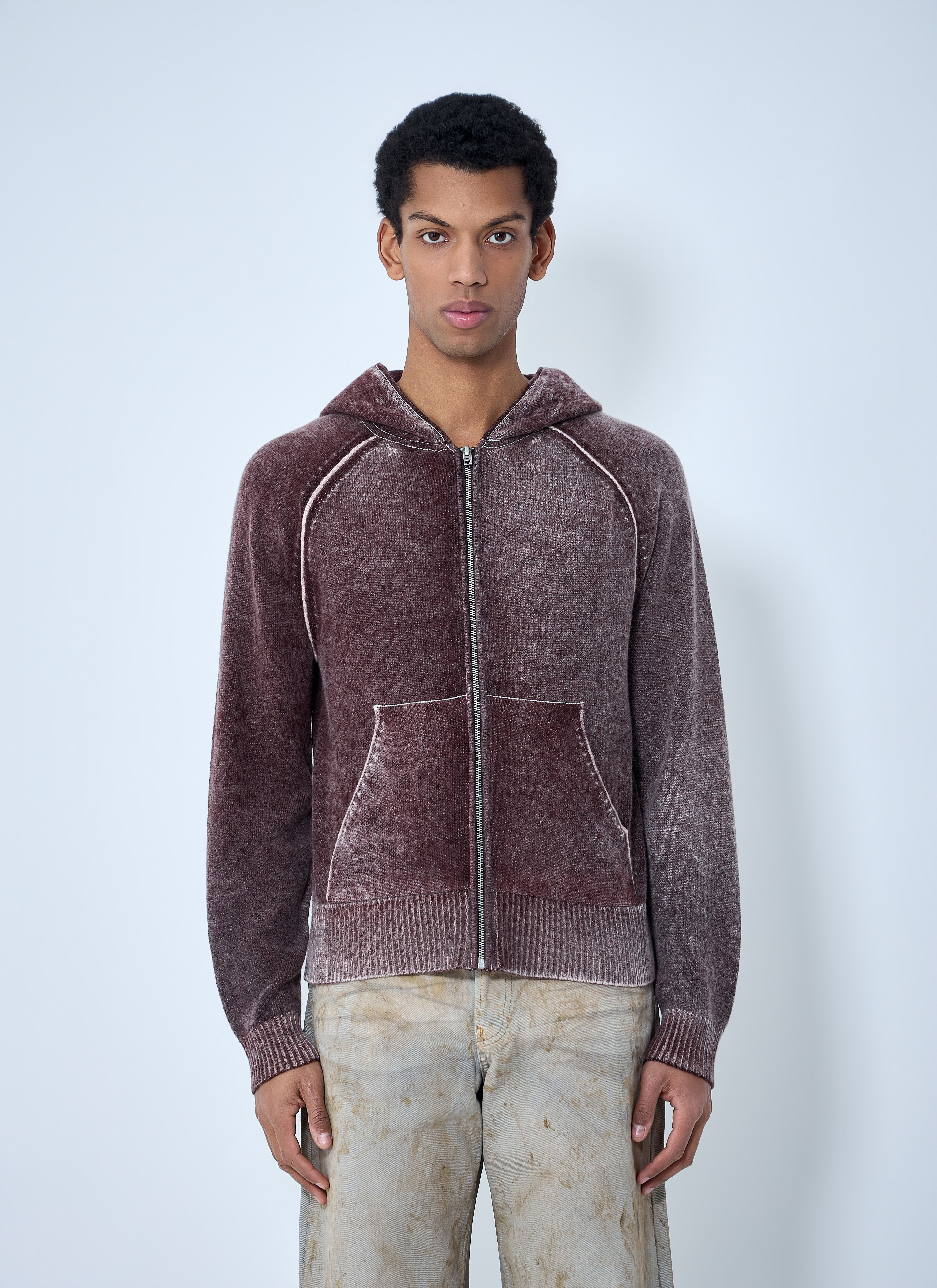 Acne Studios Men's' Zip-Up Hooded Sweatshirt in Burgundy | LN-CC®