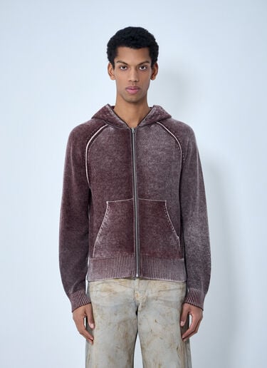 Acne Studios Zip-Up Hooded Sweatshirt Burgundy acn0163001