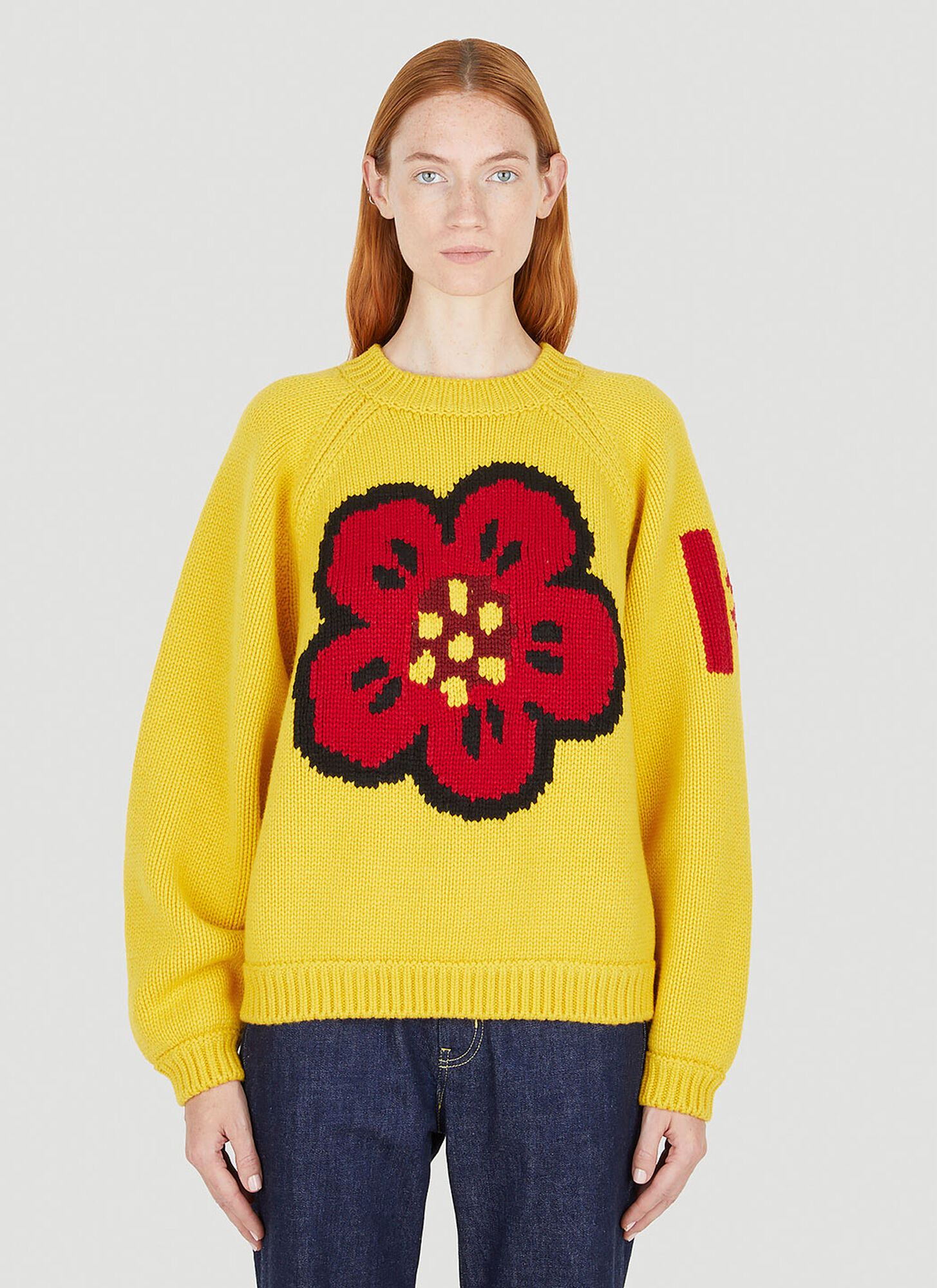 Kenzo Flower Cotton And Wool Sweater In Yellow