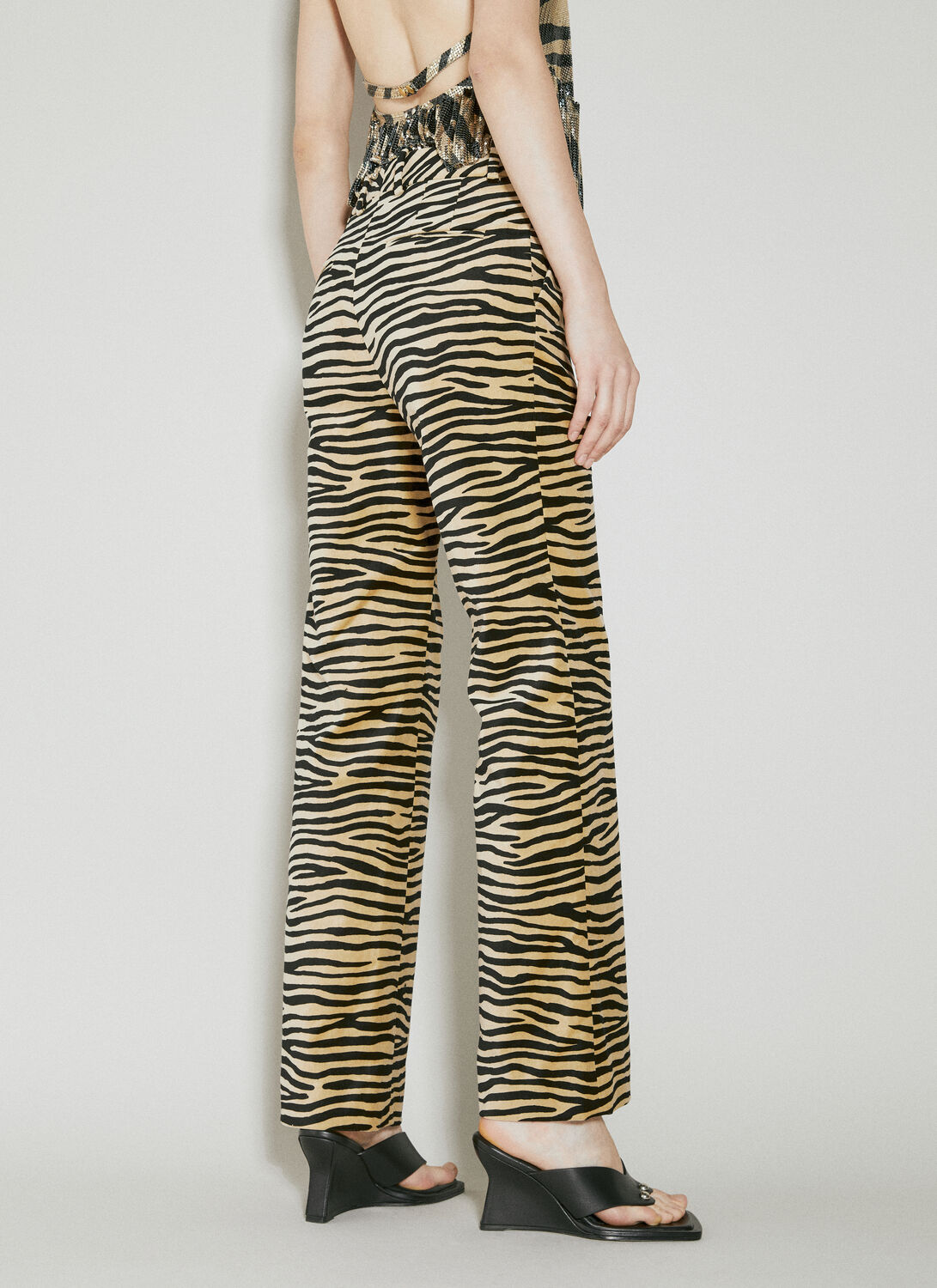 Shop Rabanne Tiger Print Pants In Brown