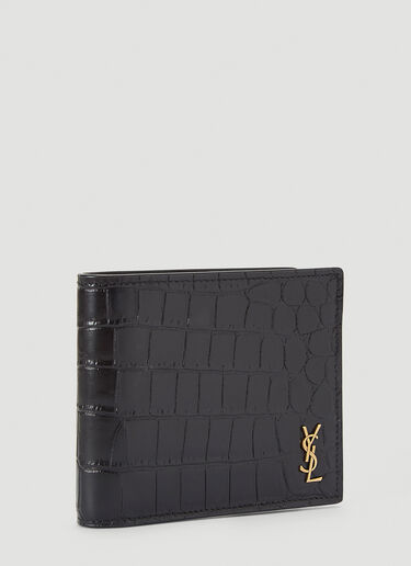 Saint Laurent Crocodile-Embossed Bi-Fold Wallet Black sla0140039
