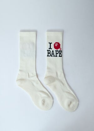 A BATHING APE® ロゴプリントソックス  ホワイト aba0158001