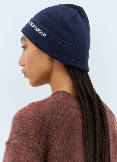 Acne Studios Logo Embroidery Beanie Hat Blue acn0257025
