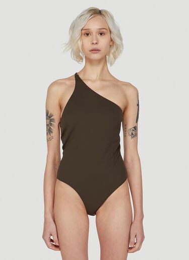 One Shoulder Bodysuit Top Alexander McQueen One Shoulder Bodysuit Top Brown amq0247020
