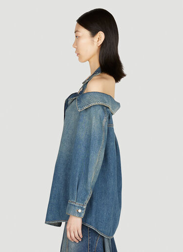 Alexander McQueen Off The Shoulder Denim Shirt Blue amq0251059
