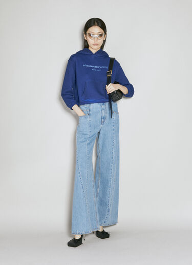 Glitter Logo Shrunken Hooded Sweatshirt Alexander Wang Glitter Logo Shrunken Hooded Sweatshirt Blue awg0254008