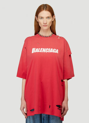 Balenciaga Distressed Logo Motif T-Shirt Pink bal0244074