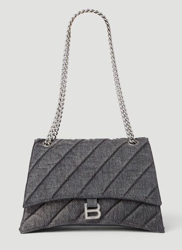 Balenciaga Crush Chain Denim Shoulder Bag Grey bal0253038