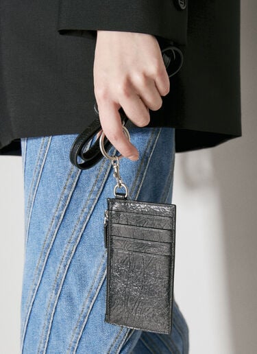 Balenciaga Logo Print Leather Cardholder On Keyring Black bal0255082