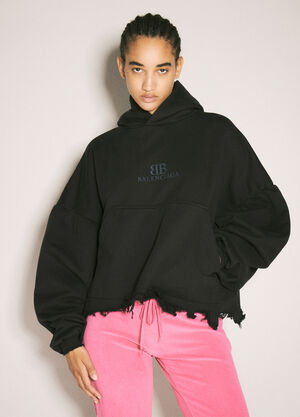 Balenciaga Logo Cropped Hooded Sweatshirt Black bal0257010