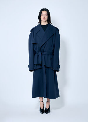 Balenciaga Cropped Distressed Hem Trench Coat Blue bal0259004
