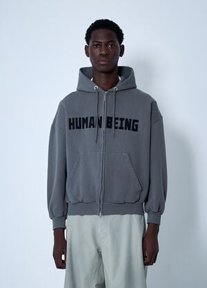 Balenciaga Zip-Up Human Being Hooded Sweatshirt Grey bal0360001
