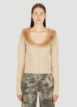 Blumarine Faux Fur Trim Cardigan Beige blm0252006