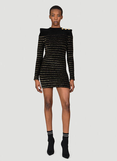 Balmain 条纹平纹针织迷你连衣裙 黑色 bln0253013
