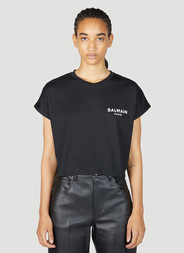 Balmain 短款徽标印花 T 恤 黑色 bln0253016