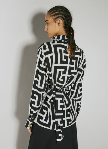 Monogram Printed Belted Shirt Balmain Monogram Printed Belted Shirt Black bln0253018