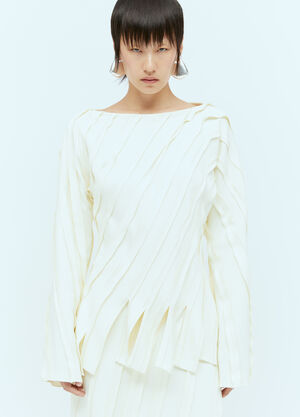 Bottega Veneta Fringe Hem Panel Top Cream bov0256036