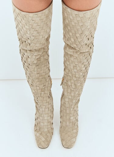 Bottega Veneta Canalazzo Intrecciato Suede Boots Beige bov0257023