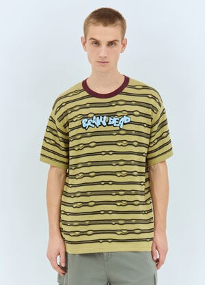 Brain Dead Embroidered Puckered Striped T-Shirt Green bra0158003