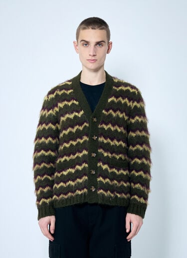 Brain Dead Zig Zag Striped Cardigan Green bra0158009