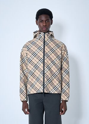 Burberry チェック柄フード付きジップアップジャケット  ベージュ bur0159048