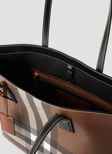 Check E-Canvas Tote Bag Burberry Check E-Canvas Tote Bag Brown bur0248051