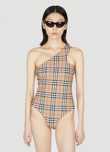One Shoulder Swimsuit Burberry One Shoulder Swimsuit Brown bur0253015