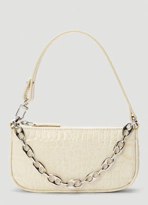 BY FAR Mini Rachel Crocodile Embossed Shoulder Bag Cream byf0243003