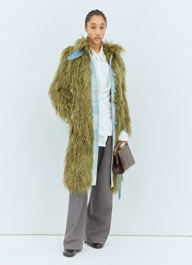 Dries Van Noten Faux Fur And Denim Coat Green dvn0258001