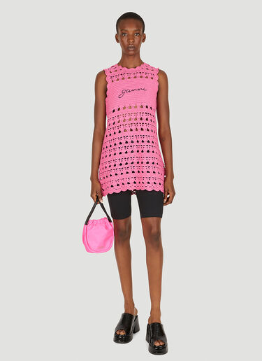 GANNI Crochet Tunic Mini Dress Pink gan0251016