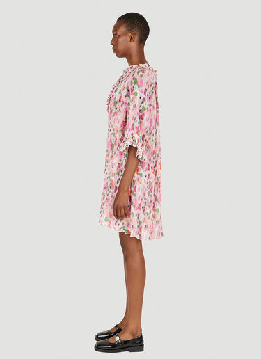 GANNI Plisse Floral Dress Pink gan0251087