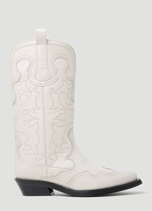 GANNI Embroidered Western Boots White gan0253024