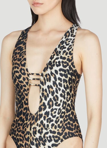 GANNI Leopard Print Swimsuit Brown gan0253095