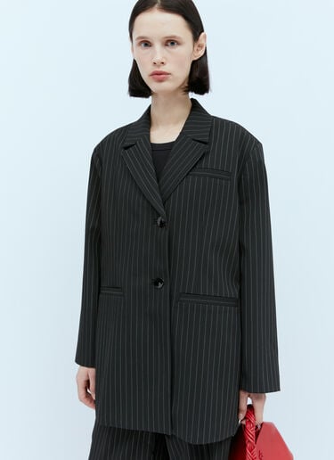 GANNI Pinstripe Oversized Suit Blazer Black gan0254002
