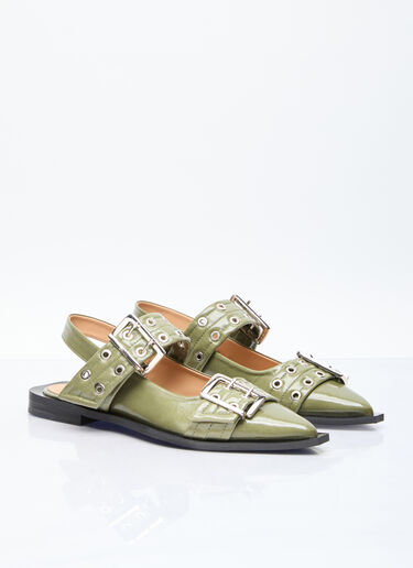 Feminine Buckle Ballerina Flats GANNI Feminine Buckle Ballerina Flats Green gan0256033