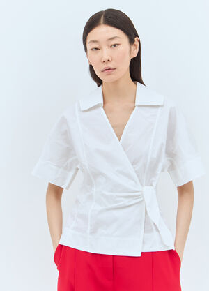 GANNI Poplin Wrap Blouse White gan0257011