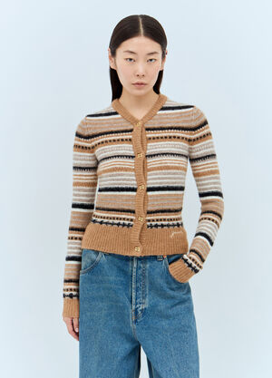 GANNI Stripe Wool-Blend Cardigan Beige gan0257020