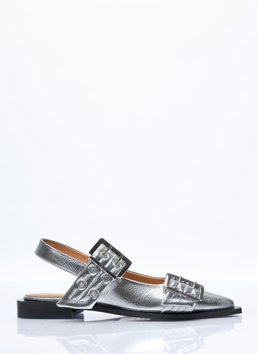 Feminine Buckle Ballerina Flats GANNI Feminine Buckle Ballerina Flats Silver gan0257039