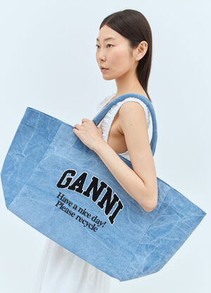 GANNI 徽标帆布托特包 蓝色 gan0257048