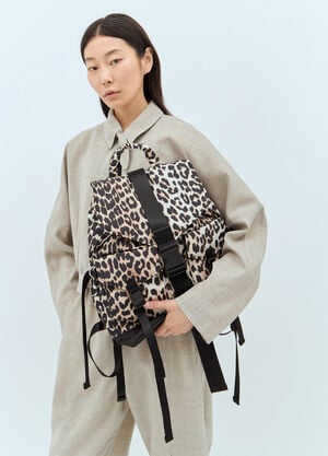 GANNI Leopard Tech Backpack Beige gan0257055