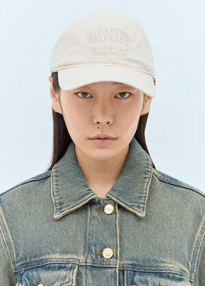 GANNI Logo Embroidery Baseball Cap Cream gan0257062