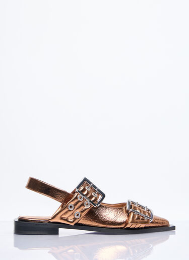Feminine Buckle Ballerina Flats Ganni Feminine Buckle Ballerina Flats Gold gan0258052