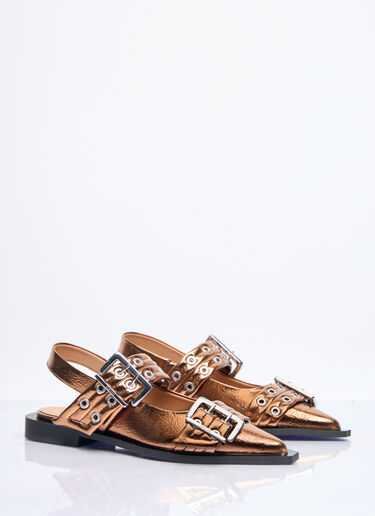 Feminine Buckle Ballerina Flats Ganni Feminine Buckle Ballerina Flats Gold gan0258052