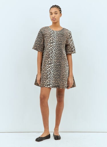 Leopard Print Open Back Mini Dress GANNI Leopard Print Open Back Mini Dress Brown gan0258083